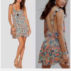 Free People Orange floral  ‘Dear You’ Backless Mini summer dress